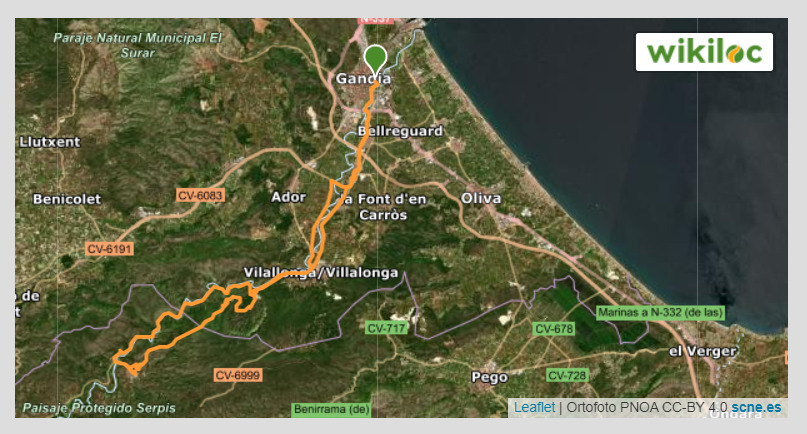 Ruta mountain bike Gandia – Villalonga – La Safor – Lorxa – Via verde Serpis – Vilallonga – Gandia